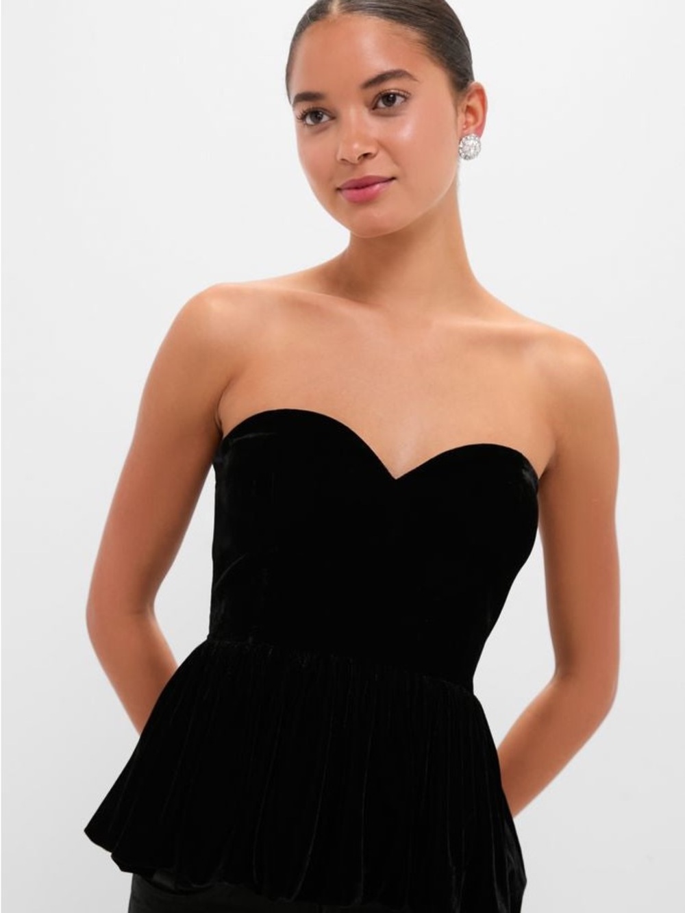 Strapless Black Velvet Peplum Top